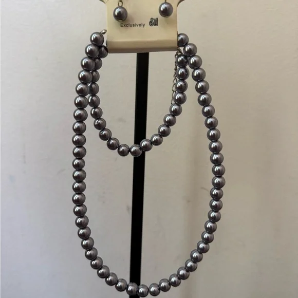 Silver Long Strand Necklace with Lustrous Beads - Picture 1 of 3